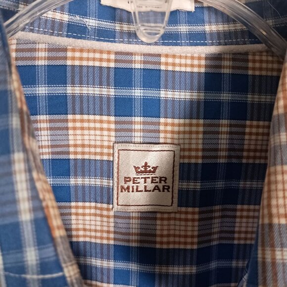 Peter Millar Blue Plaid Long Sleeve Dress Shirt Men’s Size M Cotton - Picture 4 of 5